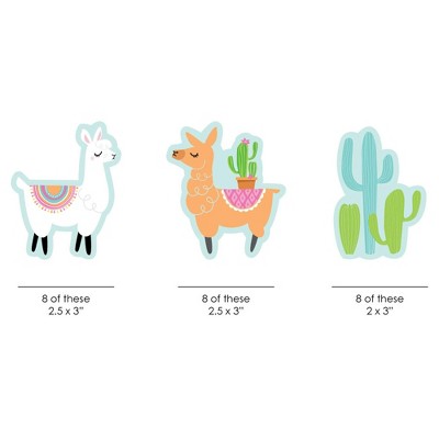 Colorful Llama and Cactus Fiesta Party Cut-Outs, 24 Count