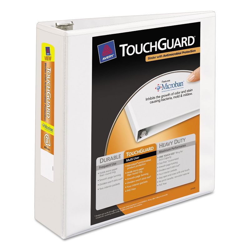Avery Touchguard Antimicrobial View Binder w/Slant Rings 3" Cap White 17144, 1 of 9
