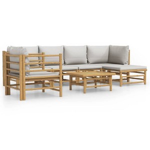vidaXL 7 Piece Bamboo Patio Lounge Set with Light Gray Cushions - Durable Bamboo Furniture for Outdoor, Patio, Garden with Convenient Modular Design - 1 of 4