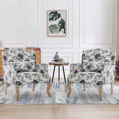EROMMY High Back Floral Accent Chair for Living Room,Upholstered Wingback Chair w/Pillow, Comfy Armchair w/Wooden Legs