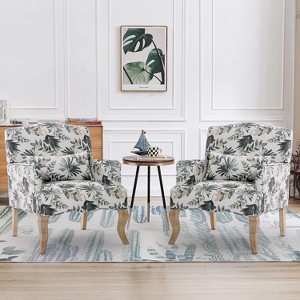 EROMMY High Back Floral Accent Chair for Living Room,Upholstered Wingback Chair w/Pillow, Comfy Armchair w/Wooden Legs - 1 of 4