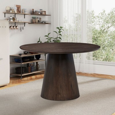 Sapphtopaz 47.24" Round Dining Table Kitchen Table Modern Wood Dining Table with Sturdy Cylindrical Base for Kitchen, Small Spaces