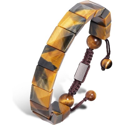 Bone-Shaped Tiger Eye Stone Bracelet for Men, Natural Handmade Beads for Protection and Stress Relief