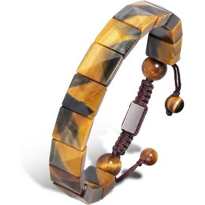 Bone-Shaped Tiger Eye Stone Bracelet for Men, Natural Handmade Beads for Protection and Stress Relief - 1 of 4
