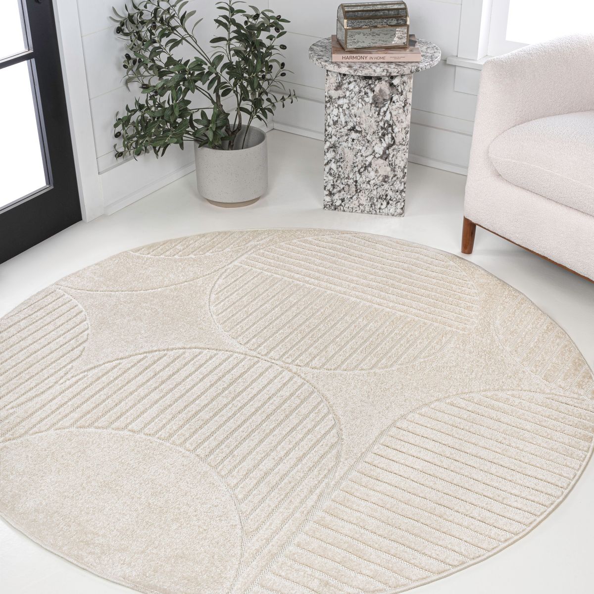 JONATHAN Y Nordby High-Low Geometric Arch Scandi Striped Indoor/Outdoor Rug, Non-Shedding, Easy-Clean, Durable Synthetic Fibers