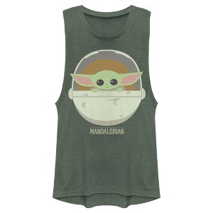 Juniors Womens Star Wars: The Mandalorian The Child Cartoon Art Bassinet Festival Muscle Tee - 1 of 4
