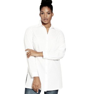 Roaman's Plus Size Kate Tunic Shirt – Long Sleeve Classic Button-Down With Flowy, Longline Fit - 1 of 4