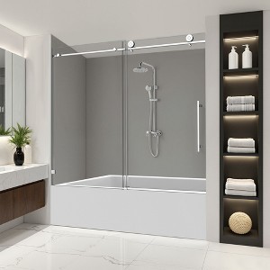 Frameless Shower Door: Fixed/Sliding, 70mm Pulleys, Soft-Close, Nano-Clean - 1 of 4