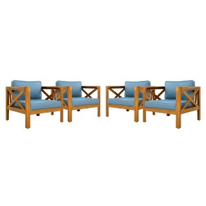 NAYSAYE Patio Chaise Lounges Outdoor Acacia Wood Armchair Set with Cushions for Outdoor Gatherings, Blue and Teak, 28.7"*27.9"*24" - 1 of 4