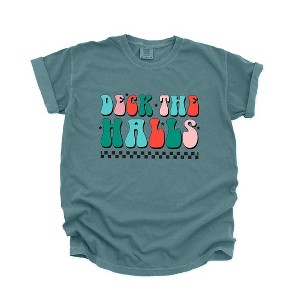 Simply Sage Market Women's Retro Deck The Halls Checkered Short Sleeve Garment Dyed Tee - 1 of 4
