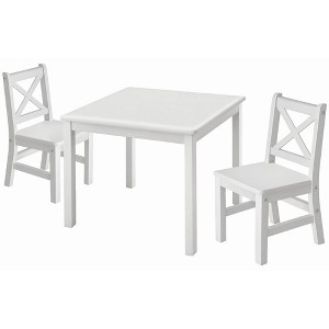 eHemco Solid Hard Wood Kids Table and X-Back Chairs, 3 Piece Set - 1 of 4