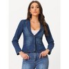 INSPIRE CHIC Women's Lapel Collar Long Sleeve One Button Work Denim Blazer - 2 of 4