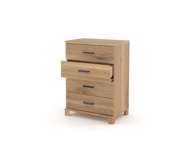 Timber Oak 4-Drawer Chest with Metal Handles