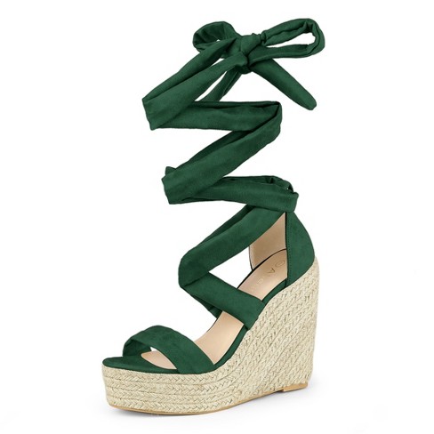 Allegra K Women's Espadrille Platform Wedges Heel Lace Up Sandals Green 7 :  Target