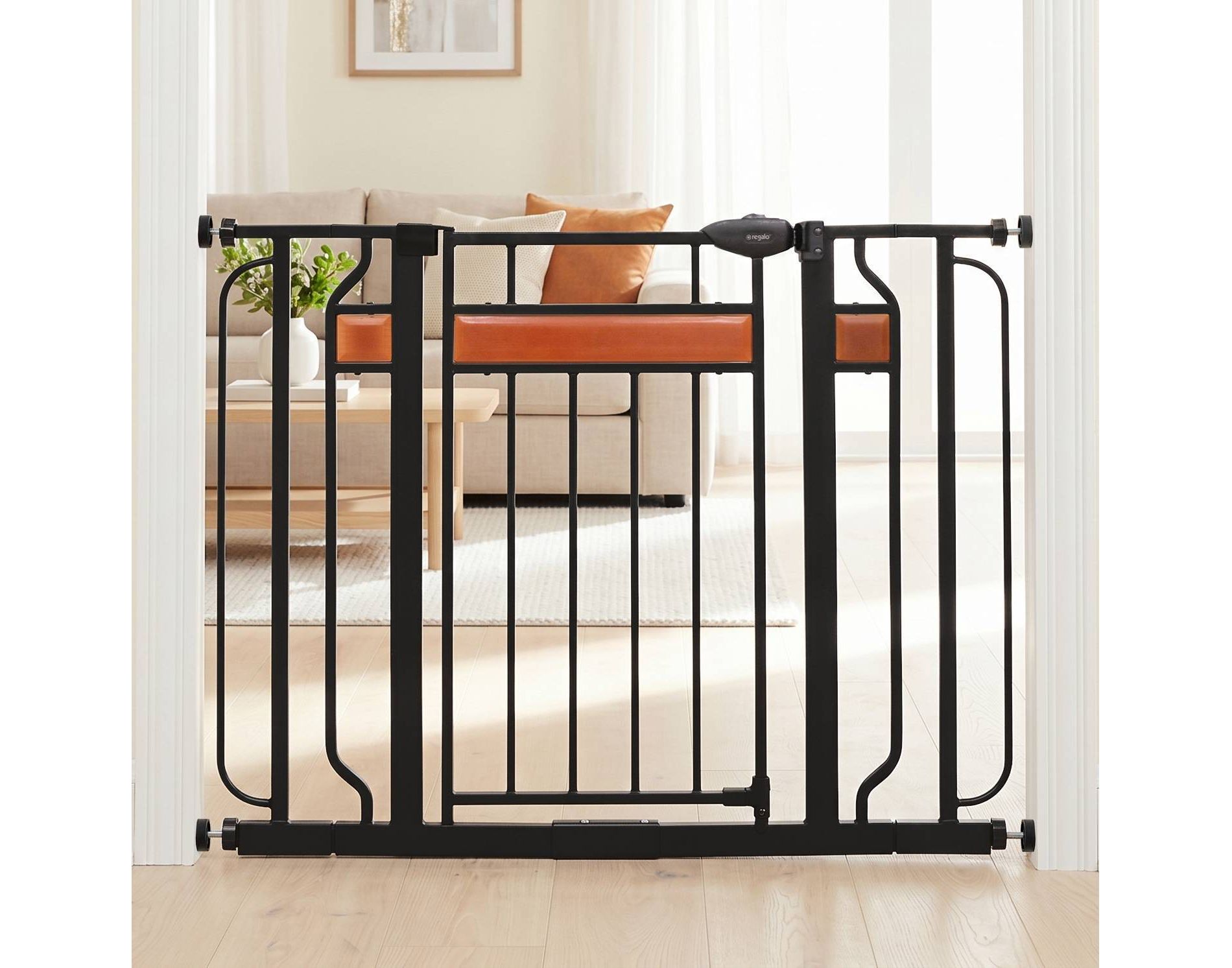 Regalo Extra Wide Home Accents Metal Walk Through Baby Gate: Pressure-Mounted, 30-Inch Height