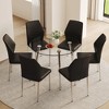 7-Piece Dining Set with Tempered Glass Table and 6 PU Armless Chairs - 2 of 4