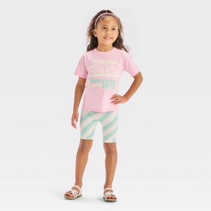 Toddler Girls' 2pc Barbie T-Shirt & Biker Shorts Set - Pink - 1 of 4