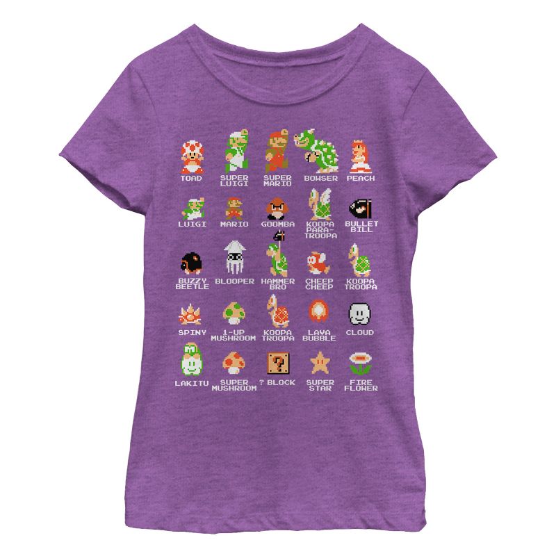 Girl's Nintendo Super Mario Bros Character Guide T-Shirt, 1 of 4