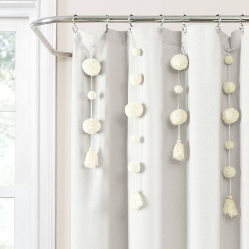 Boho Pom Pom Tassel Linen Single Shower Curtain - Lush Décor, 3 of 7