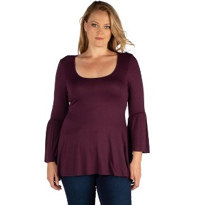 24seven Comfort Apparel Womens Long Bell Sleeve Flared Plus Size Tunic Top - 1 of 4