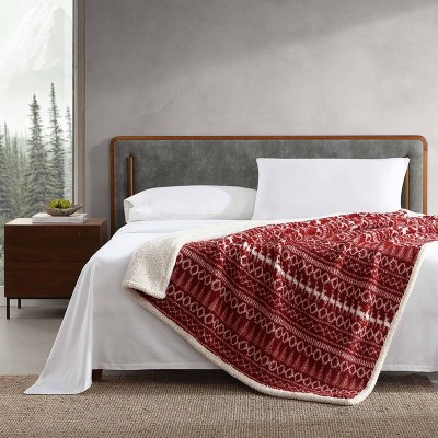 Red and White Reversible Sherpa Throw Blanket