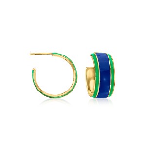 Ross-Simons Italian Blue and Green Enamel Hoop Earrings in 18kt Gold Over Sterling - 1 of 3