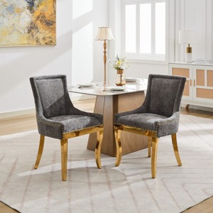 Chenille Dining Chairs Set of 2,Classic Upholstered Dining Room Chairs with Plated Legs,Foam Filled Accent Chairs for Modern Home-Cuddlewood - 1 of 4