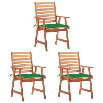 vidaXL 3 Piece Patio Dining Chairs Set with Cushions, Weather-Resistant Acacia Wood Construction, Outdoor Garden Furniture