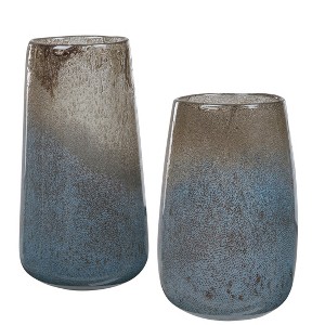 Uttermost Ione Seeded Glass Vases Set of 2 – Taupe to Light Blue Ombre, 13" & 11" Indoor Decorative Accents - 1 of 3