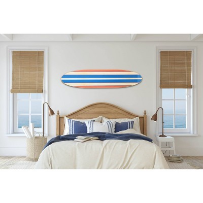 Colorful Marine Wood Surfboard Wall Art with Orange and Blue Stripes