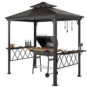 Outside Porch BBQ Cooking Pergola Canopy with 6 Hooks for Utensils and Double Venting Roof - 1 of 4