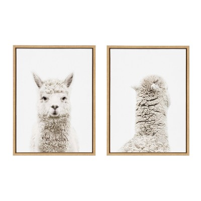 Set of 2 Natural Alpaca Canvas Art Prints in Wooden Frames