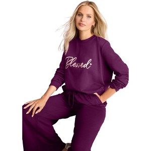 Roaman's Women's Plus Size Comfort+ Fleece Printed Sweatshirt - 1 of 3