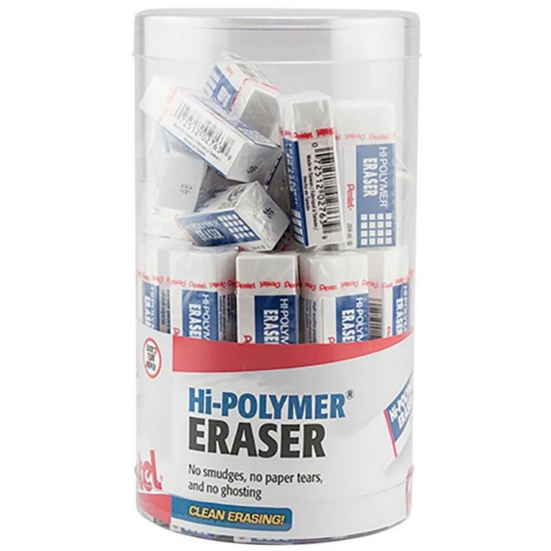 Pentel Hi-Polymer Block Eraser, Small, White, Pack of 48, 1 of 3