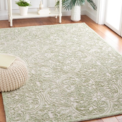 Ivory and Green Hand-Tufted Wool Rectangular Area Rug, 5'x8'