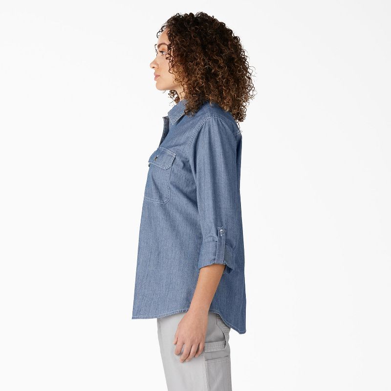 Dickies Women’s Long Sleeve Chambray Roll-Tab Work Shirt, 3 of 4