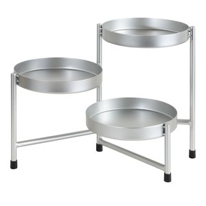 Kate and Laurel Finn Round Metal Tabletop Planter, 7.25x7.25x10, Silver - 1 of 4