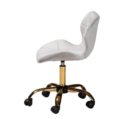 Savara Grey Velvet and Gold Metal Swivel Desk Chair
