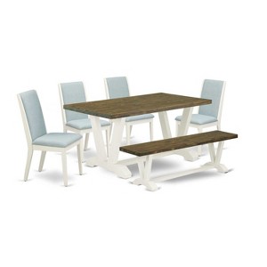 HomeStock 6-Piece Distressed Jacobean Finish Solid Wood Top dining Table with 1-Bench and 4-Chairs - 1 of 4