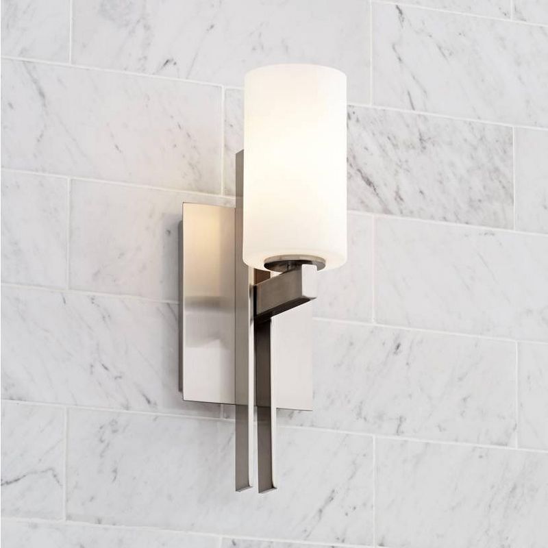 Possini Euro Design Ludlow Modern Wall Light Sconce Brushed Nickel Hardwire 4 1/2" Fixture Frosted Glass Shade for Bedroom Bathroom Vanity Reading, 2 of 7