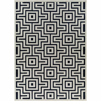 Mark & Day Chanute 6'7"x9' Rectangle Woven Indoor and Outdoor Area Rugs Denim: Geometric Modern Scandinavian Style
