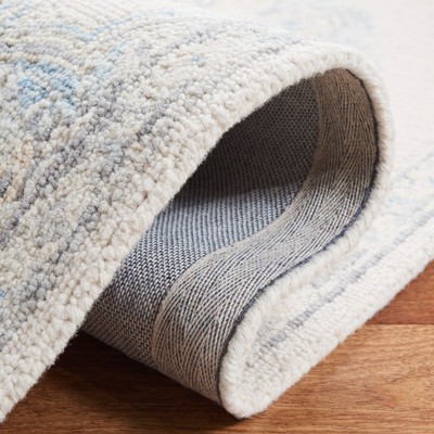 Ivory and Blue Handmade Wool Tufted Square Rug 5'