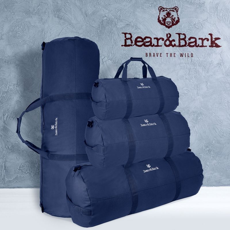Bear & Bark Extremely Large Duffle Bag - Blue 56" X 22"-Inch - 348.8L - Canvas Military and Army Cargo Style Duffel Tote for Men and Women, 3 of 4