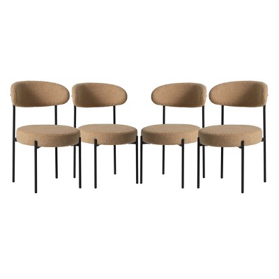 WestinTrends Alexandria Mid-Century Modern Upholstered Faux Shearling Round Dining Chairs