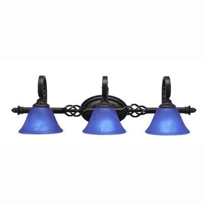 Toltec Lighting Elegante 3 - Light Vanity in  Dark Granite with 7" Blue Italian Shade