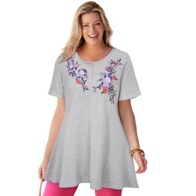 Woman Within Plus Size Embroidered Thermal Tunic