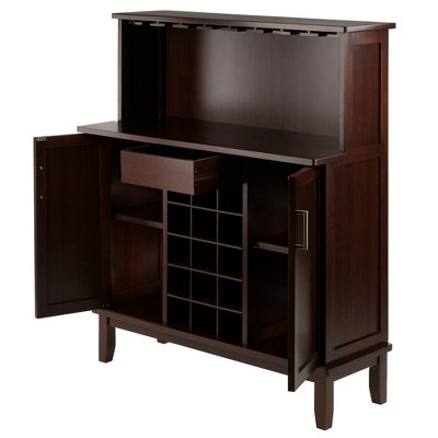 Winsome Cappuccino Wood Wine Bar with Storage and Stemware Rack
