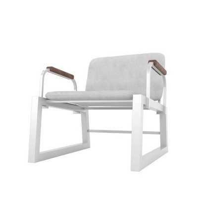 White Faux Leather Low Accent Chair with Steel Frame