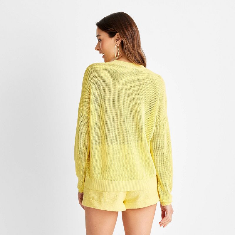 Women's Floral Print Long Sleeve Crewneck Jacquard Sweater - Future Collective™ with Jenny K. Lopez Yellow, 2 of 6
