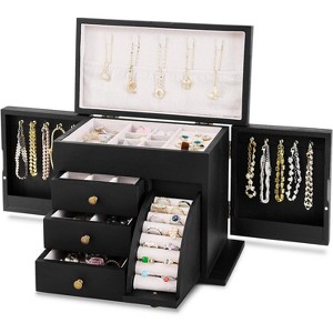 Solid Wood Jewelry Box, Carbonized Brown Rustic Organizer for Necklaces, Rings & Bracelets, Gift for Women - 1 of 4